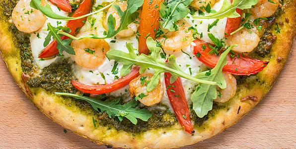 Summer Pesto and Grilled Shrimp Pizza Recipe Image